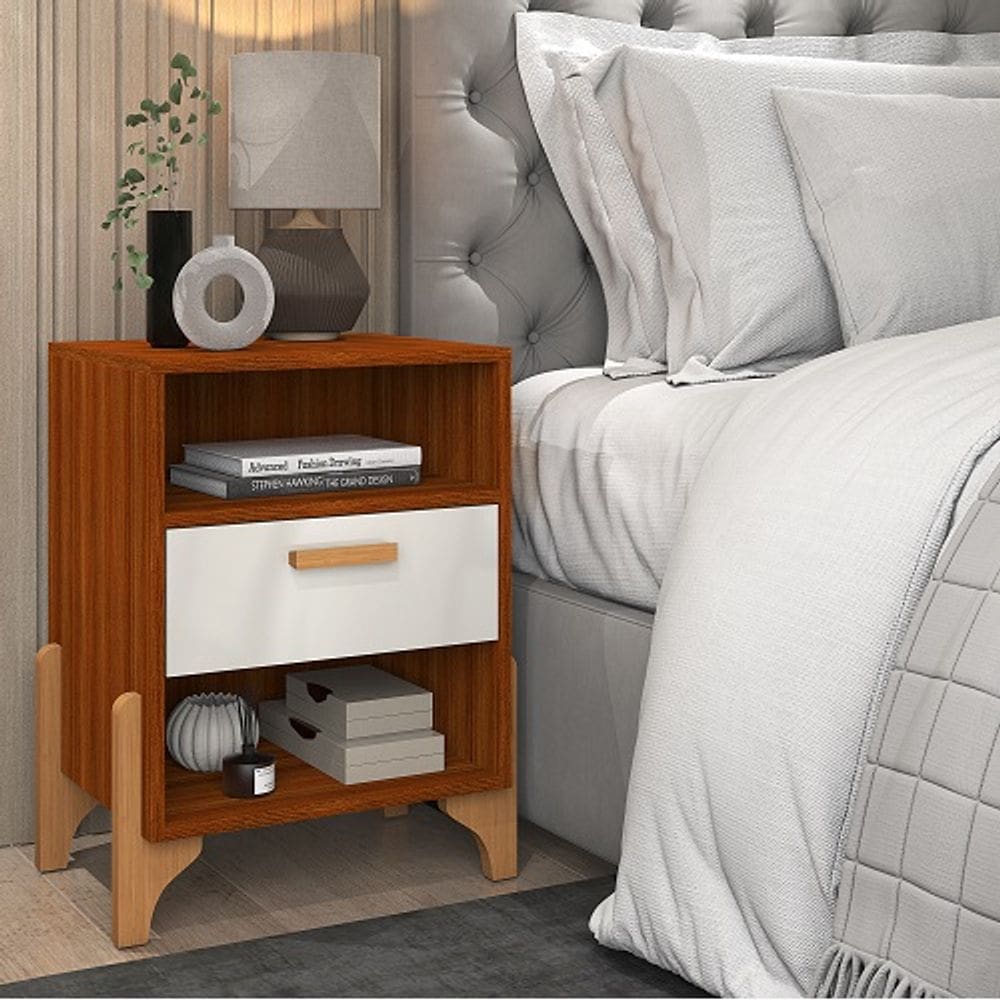 Mesa De Cabeceira Onix Cinamomo/Off White – Vitamov