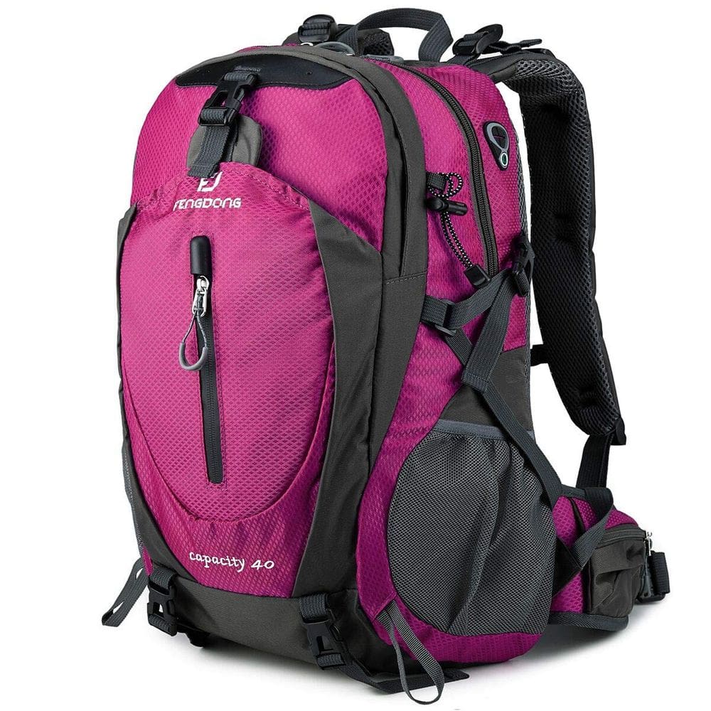 Mochila FENGDONG impermeável leve 40L para caminhadas rosa