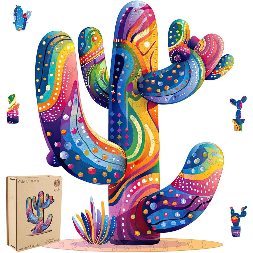 Quebra-cabeças de madeira delobil Colorful Cactus 300 peças para adultos