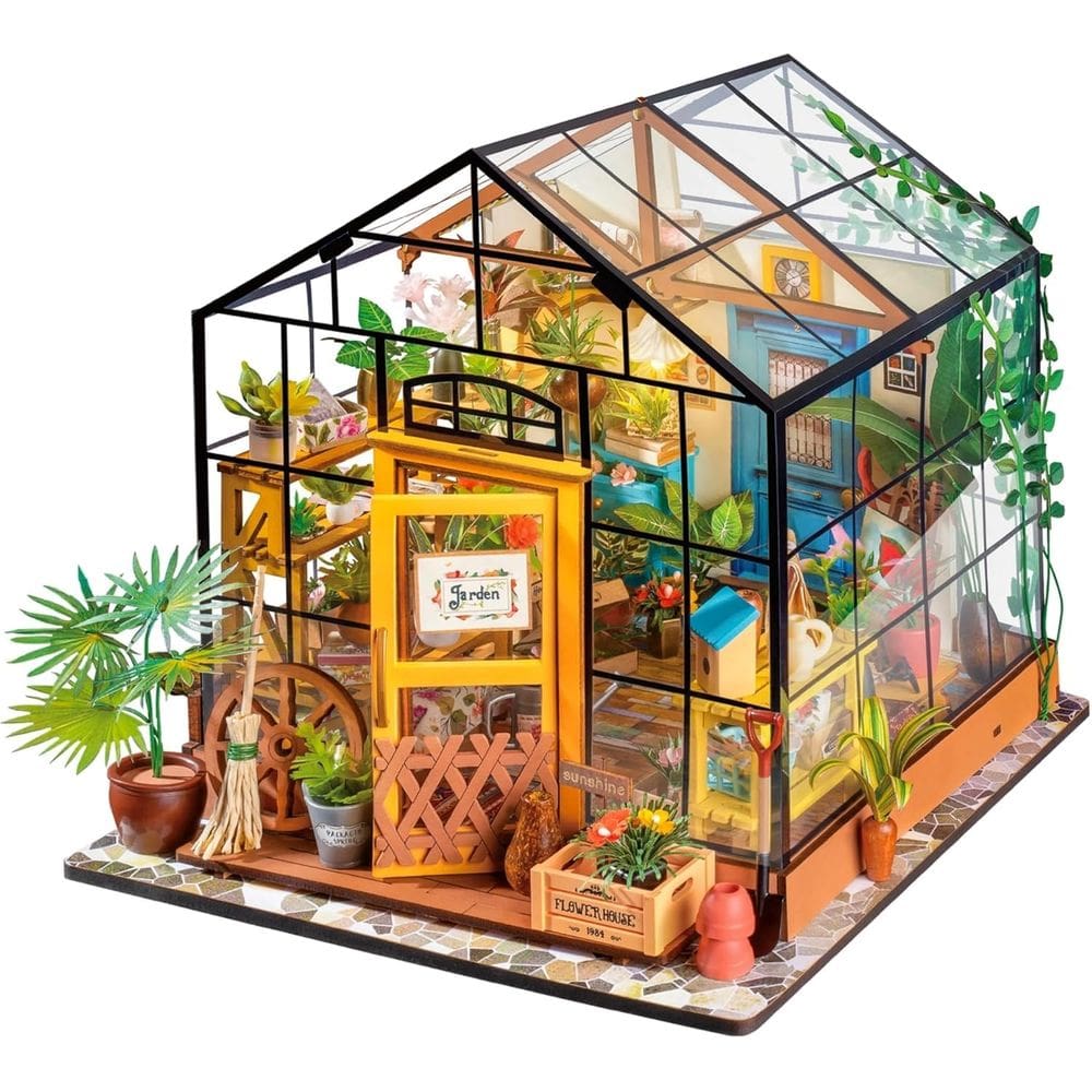 Casa de bonecas em miniatura ROBOTIME Mini Green House com luz LED