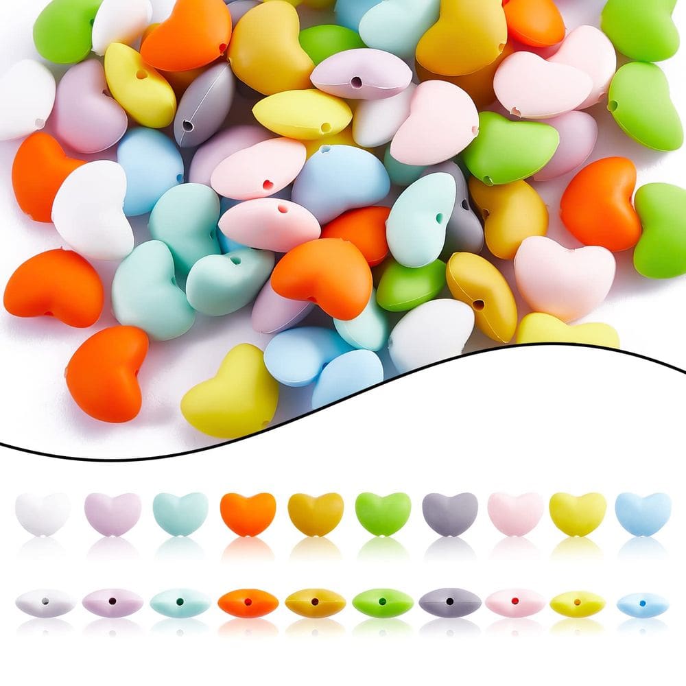 Miçangas de silicone WEWAYSMILE Heart 100 unidades para fabricação de chaveiros