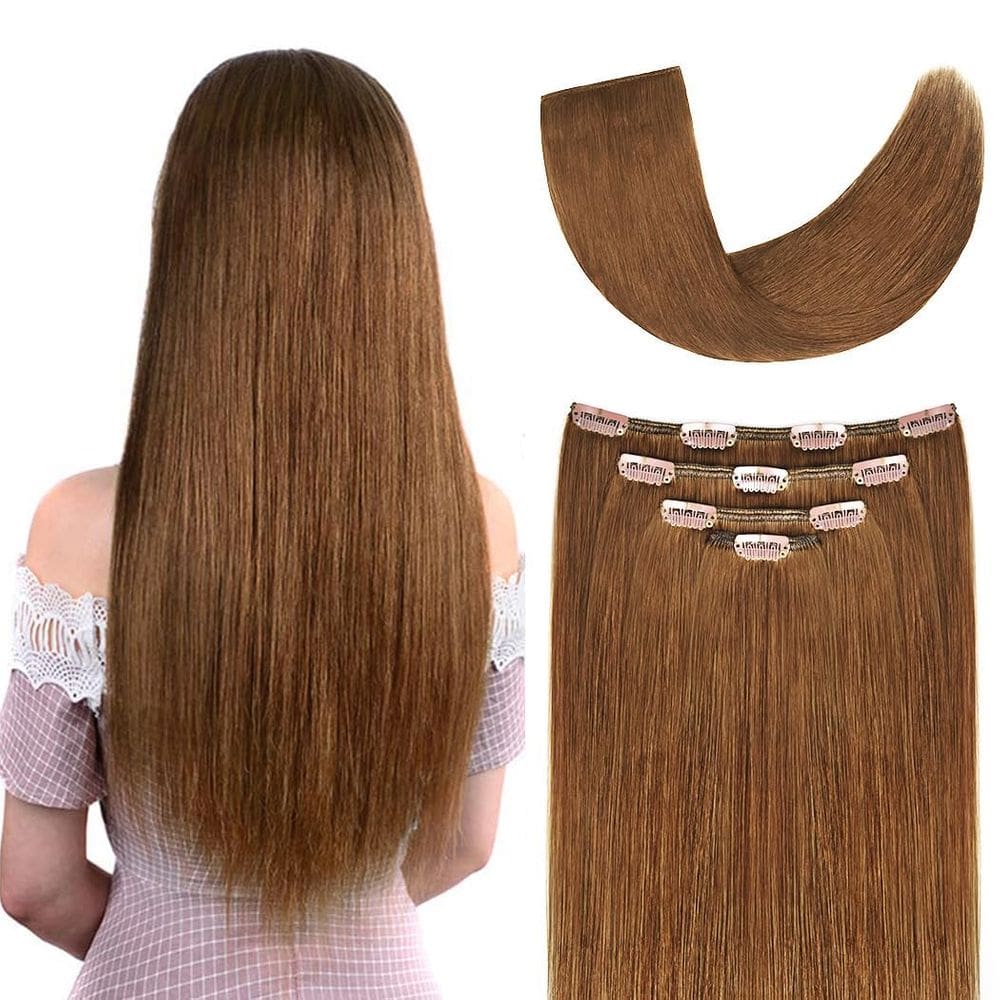 Extensões de cabelo Winsky Clip em cabelo humano 18 polegadas castanho castanho
