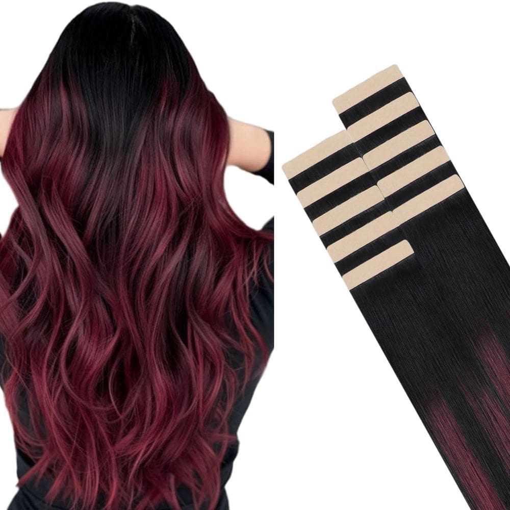 Fita adesiva em extensões de cabelo HOTBANANA 26 cm 10 unidades 30 g de preto azeviche até bordô