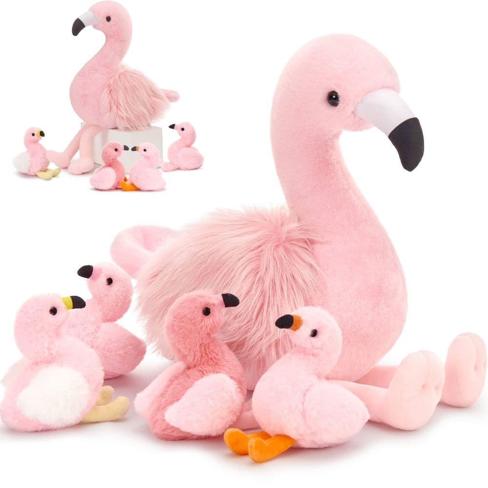 Bicho de pelúcia MoriSmos Plush Flamingo 45 cm com 4 brinquedos para bebês