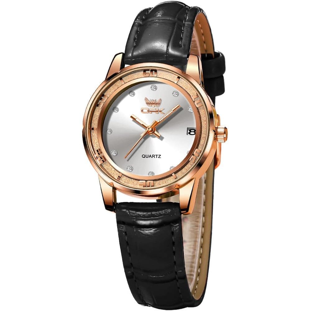 Relógio feminino OPK com pulseira de couro vermelho com mostrador diamantado à prova d`água