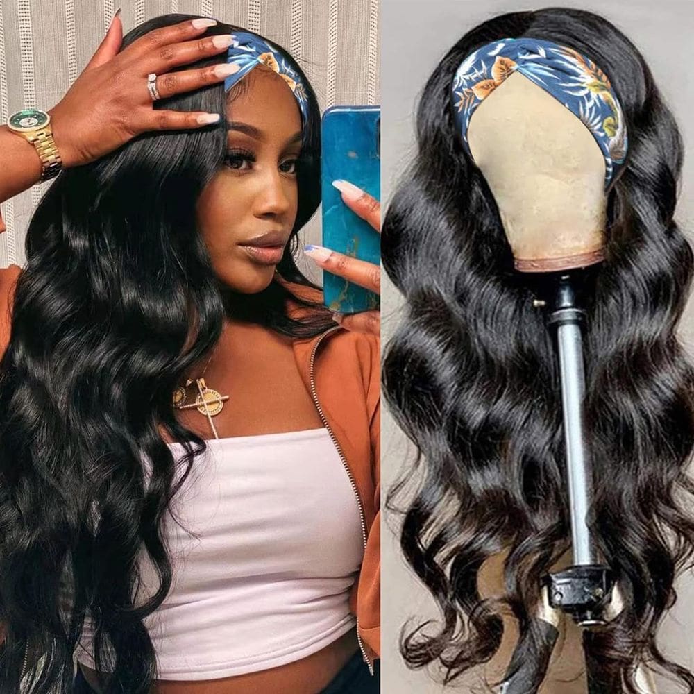 Peruca com faixa de cabeça Woman`s Romance Body Wave Human Hair 60 cm