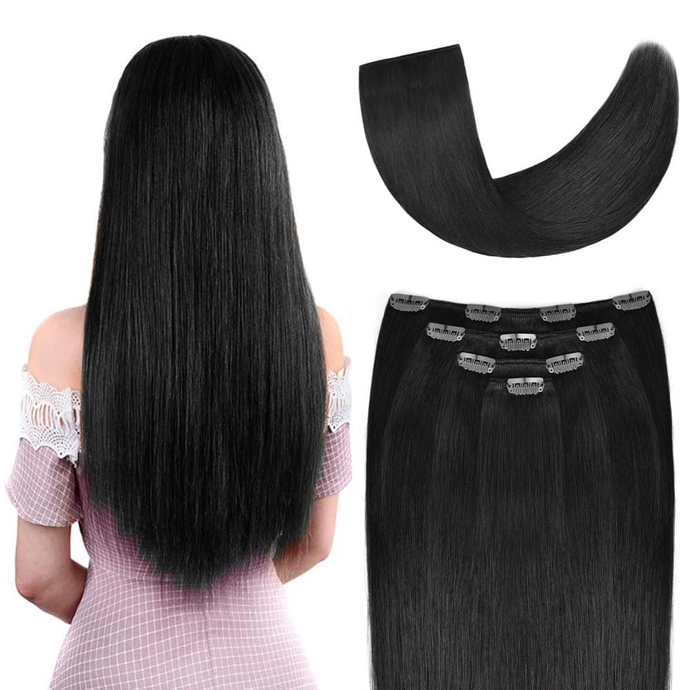 Extensões de cabelo Winsky 16 polegadas Silky Straight Jet Black