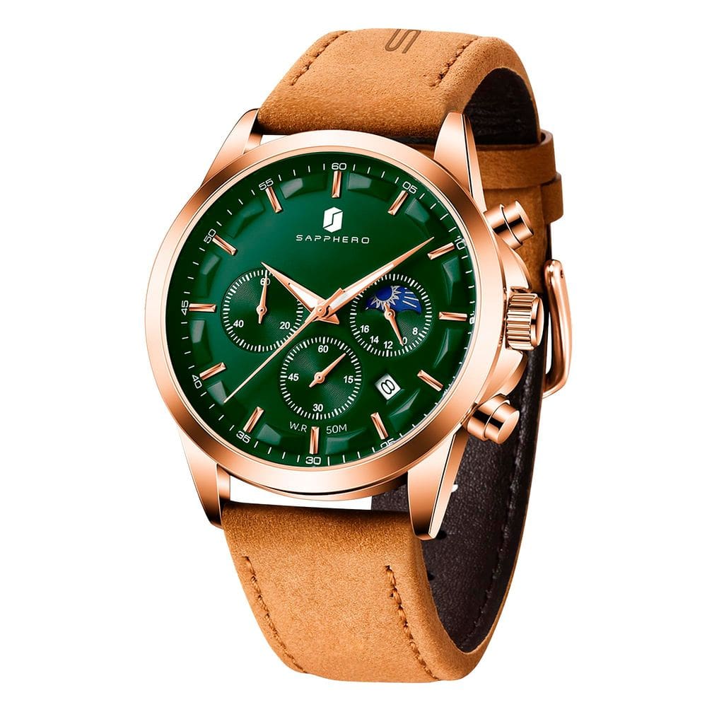Relógio BY BENYAR Chronograph impermeável para homens em couro marrom