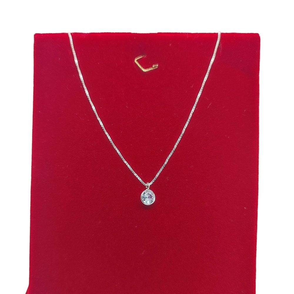 Corrente Veneziana 45cm Pingente Ponto de Luz Prata 925