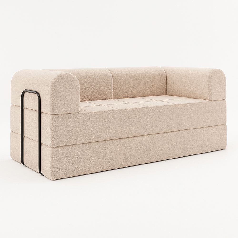 Sofá Cama de Espuma Modular Axel 180cm 03 Lugares com Apoio de Metal Bouclé Bege - Desk Design
