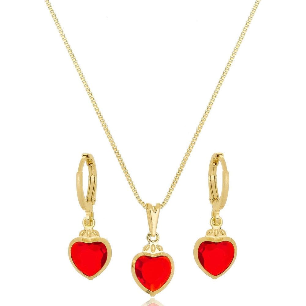 Conjunto Coração Banhado A Ouro 18K