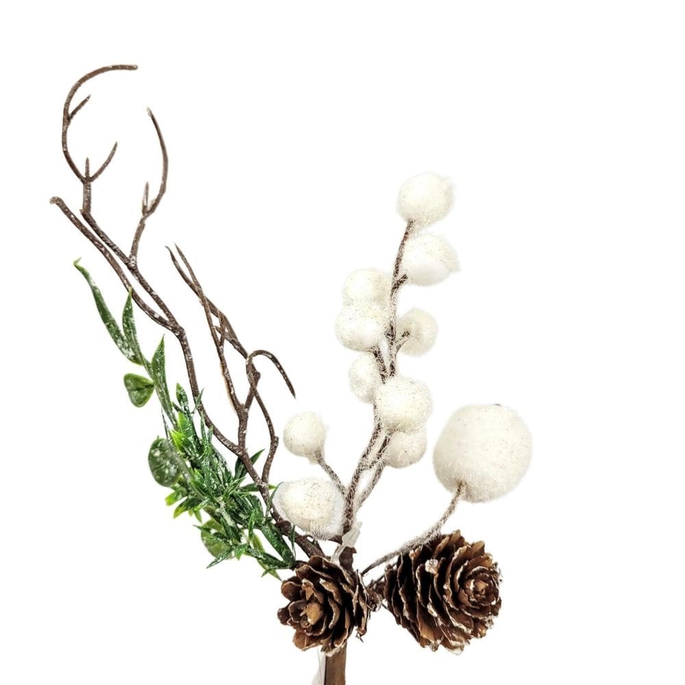 Folhagem De Natal Pick Branco Com Pinha 25X12X4Cm