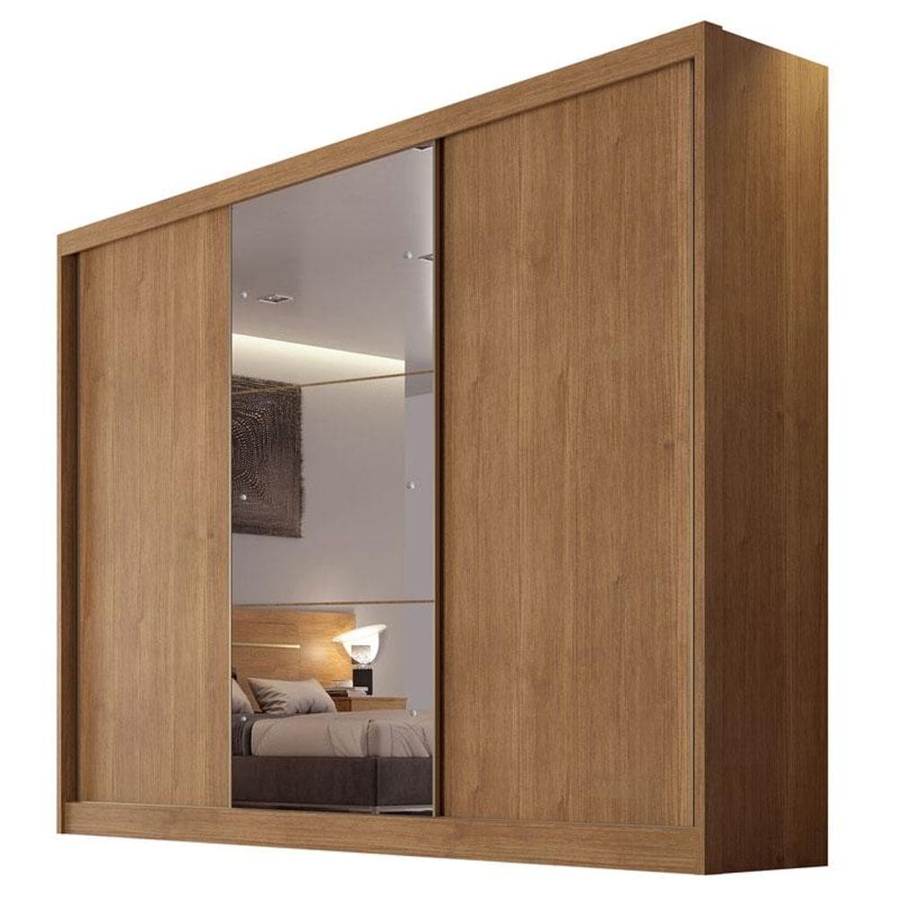Guarda Roupa Casal Sonetto 3 Portas 6 Gavetas Cumaru 23 com Espelho - Novo Horizonte