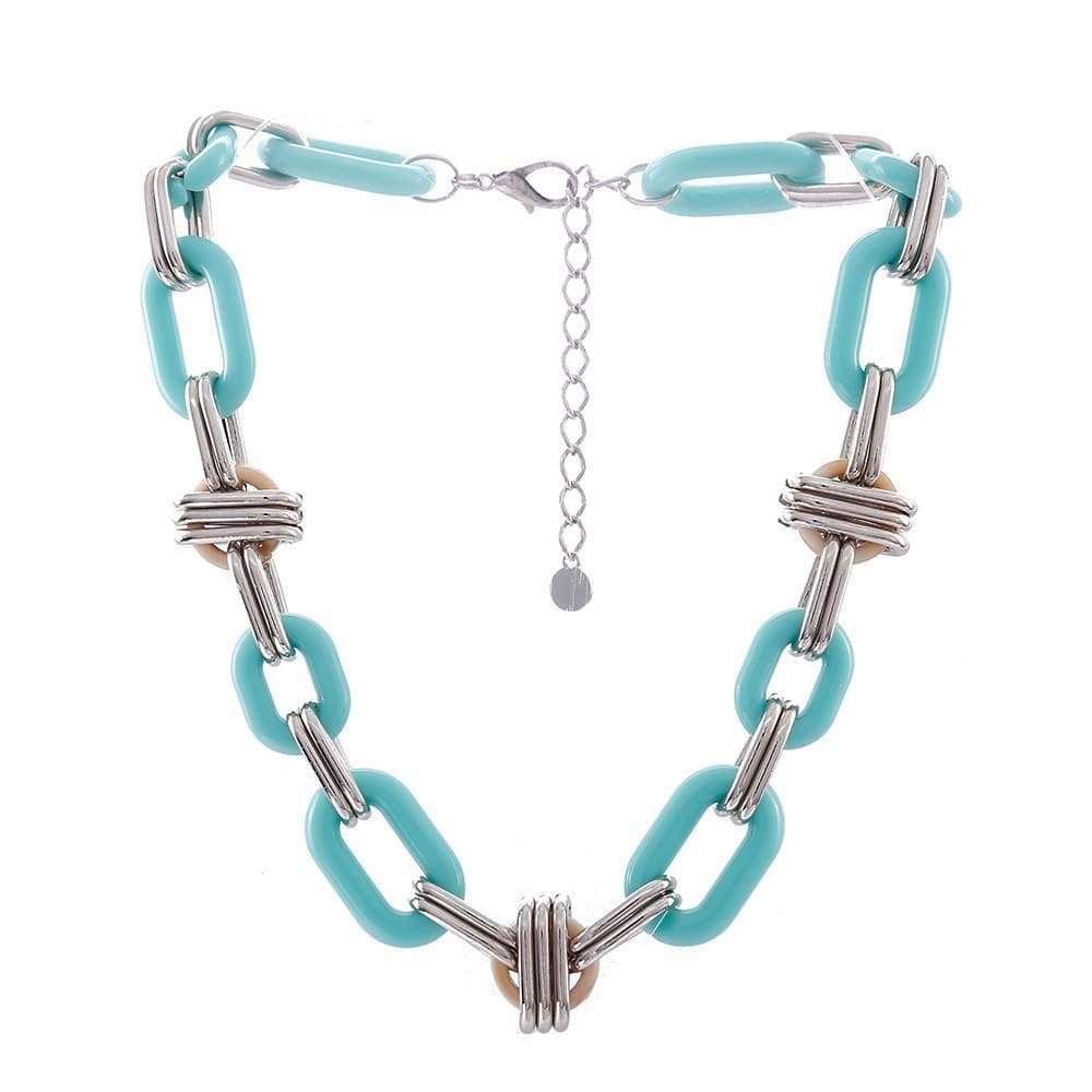 Colar Curto Resinado Armazem Rr Bijoux Corrente Verde Prata