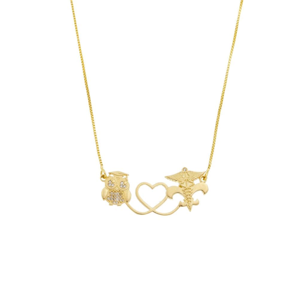 Colar Profissão Curso Pedagogia Letras Banhado A Ouro 18K