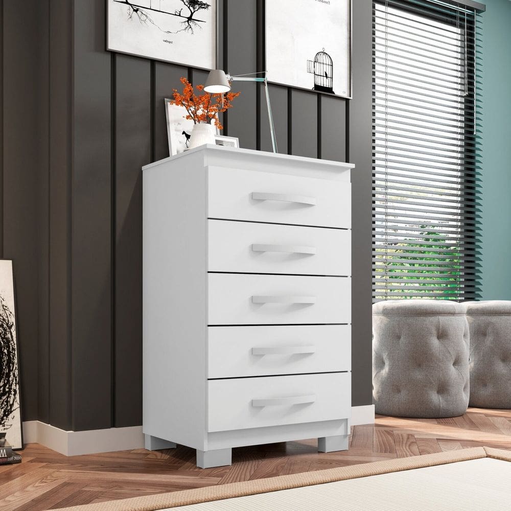 Cômoda para Quarto 5 Gavetas Clássico Itapema Branco