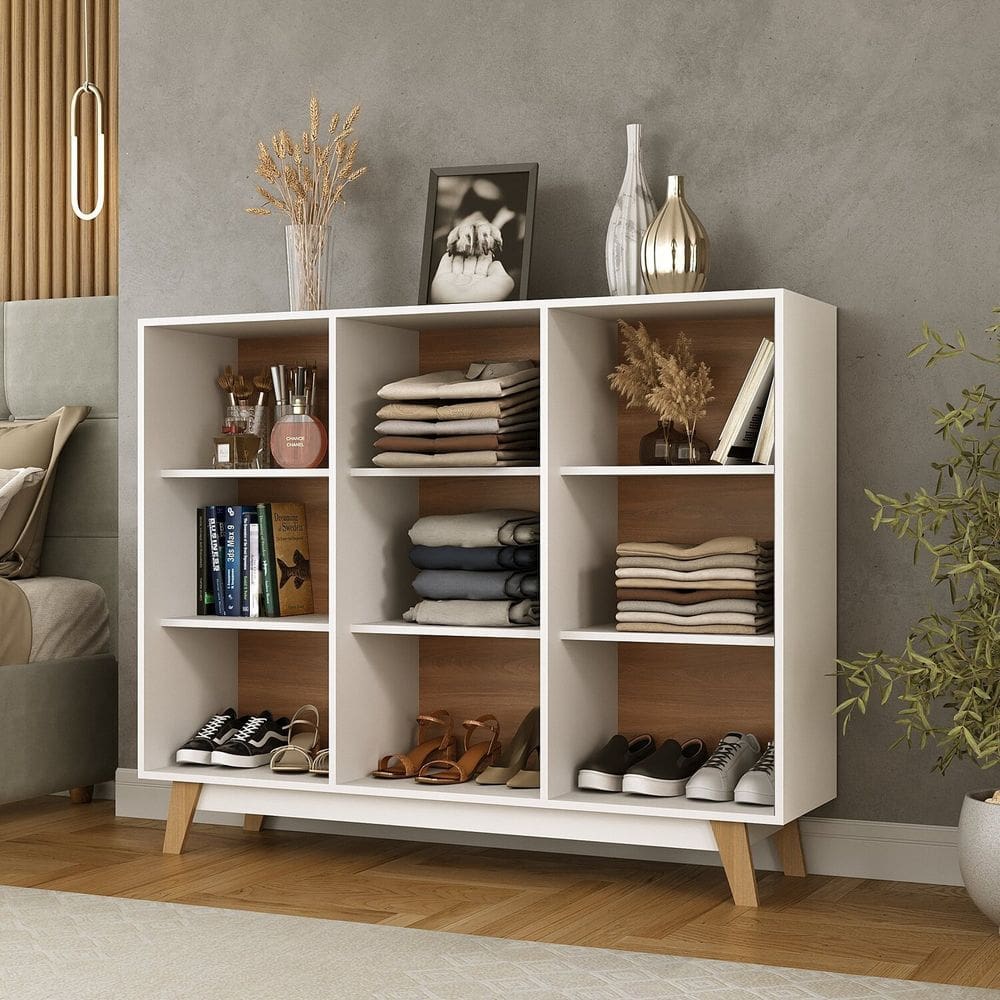 Estante para Quarto Livreiro Velora Espresso Móveis Branco/Nogal
