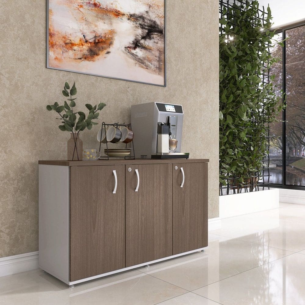 Armário para Escritório 3 Portas Credenza Cinza/Walnut