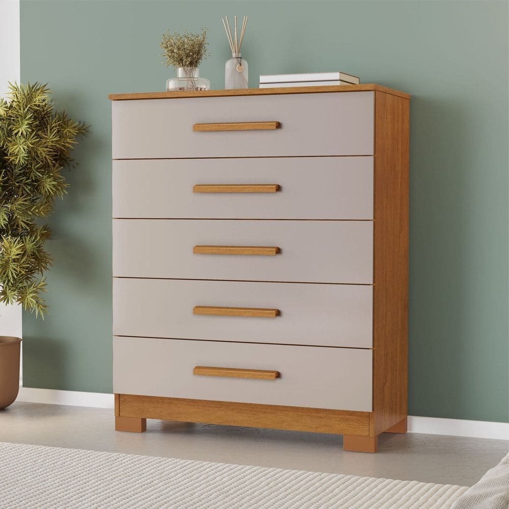 Cômoda para Quarto 5 Gavetas 82cm Cristina Cinamomo / Off White