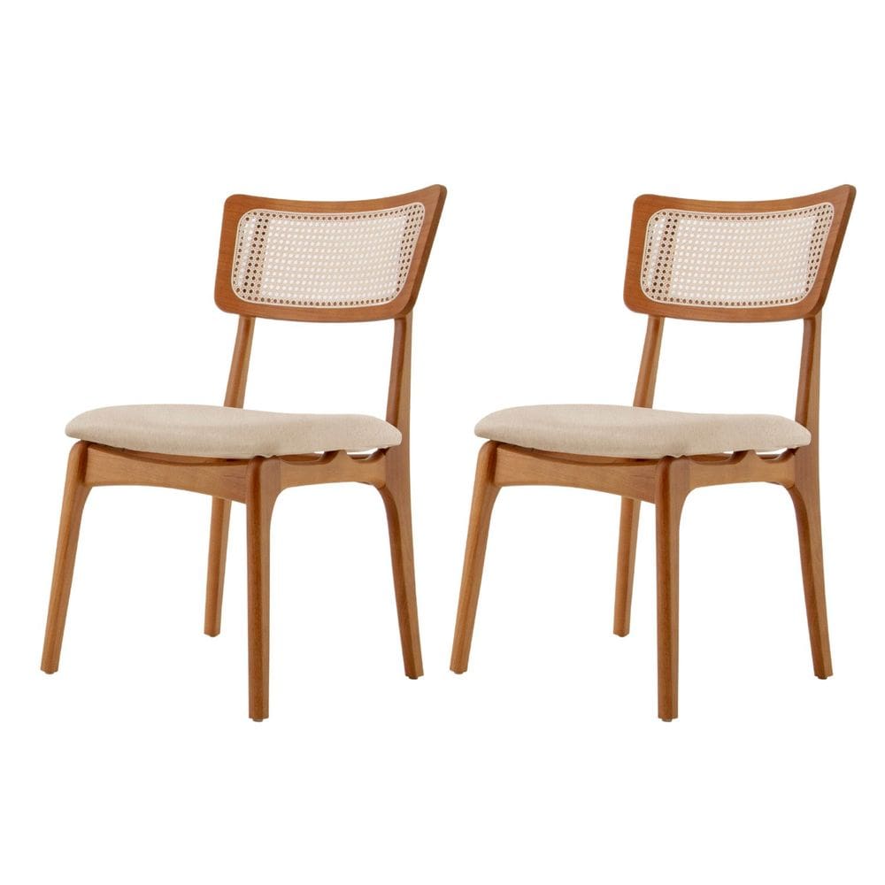 Conjunto 2 Cadeiras em Madeira Maciça Ravena Off White / Imbuia Natural