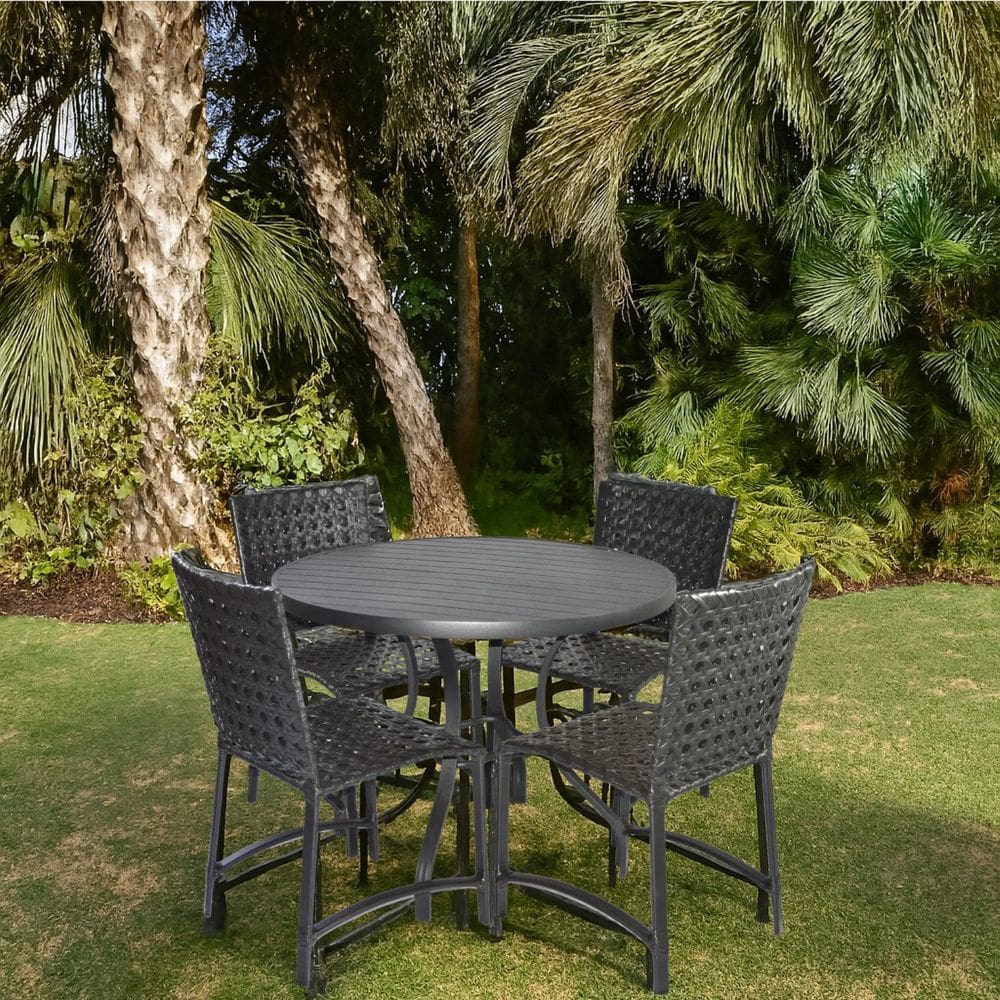 Conjunto Mesa e 4 Cadeiras de Alumínio para Jardim Varanda e Piscina Ripada Preto