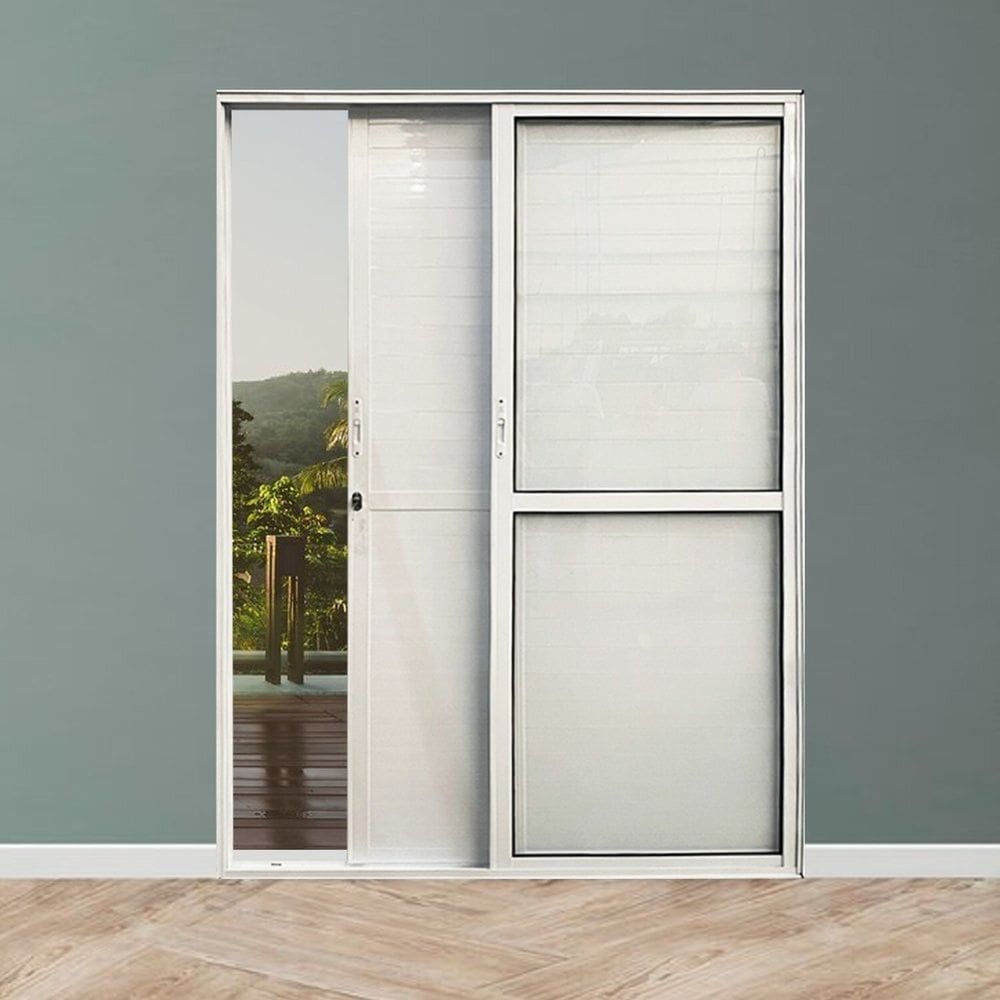 Porta Balcão Lambril 3 Folhas Alumínio 210x160cm Veneza Branco