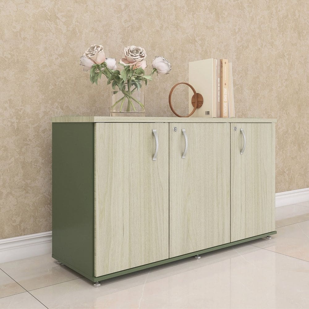 Armário para Escritório 3 Portas Credenza Salvia/Castanheira