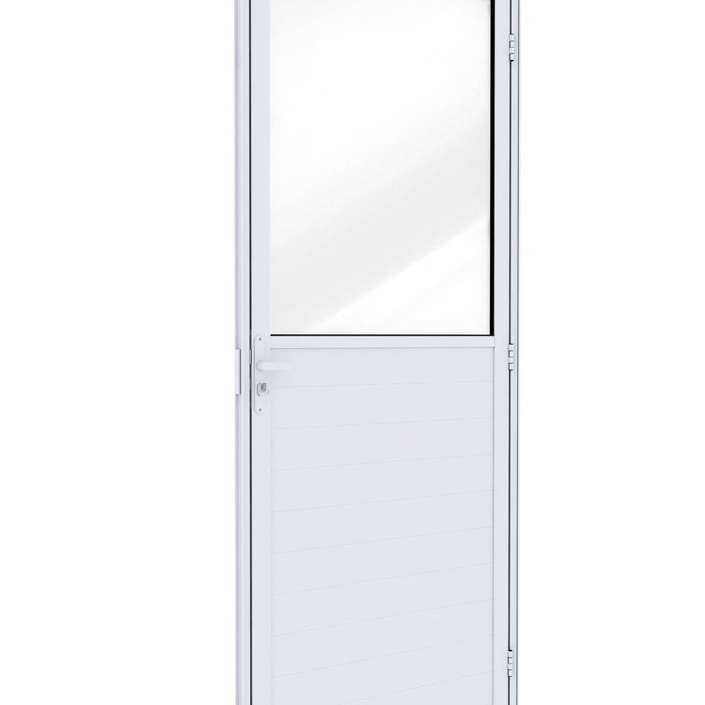 Porta de Alumínio de Giro Mista com Lambri e Vidro 215x85cm Lucasa Ideale Branco