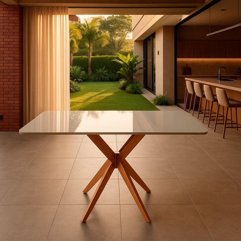 Mesa para Sala de Jantar 90cm Sofisticada com Tampo Laqueado Vegas Mel