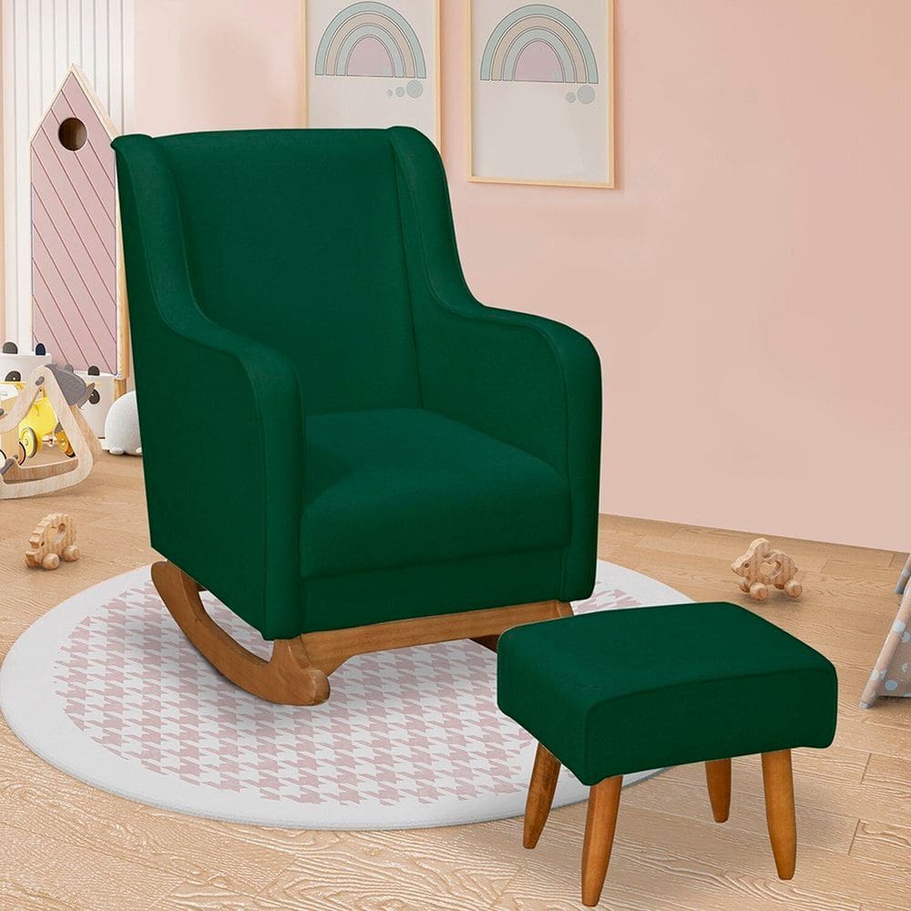Poltrona de Amamentação Balanço com Puff Bouclê Aquila Verde