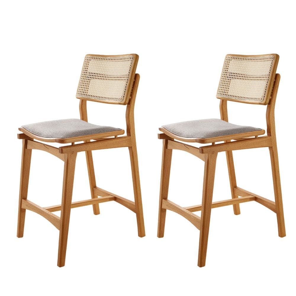 Conjunto com 2 Banquetas em Madeira Isa Premium Brisa / Imbuia Natural