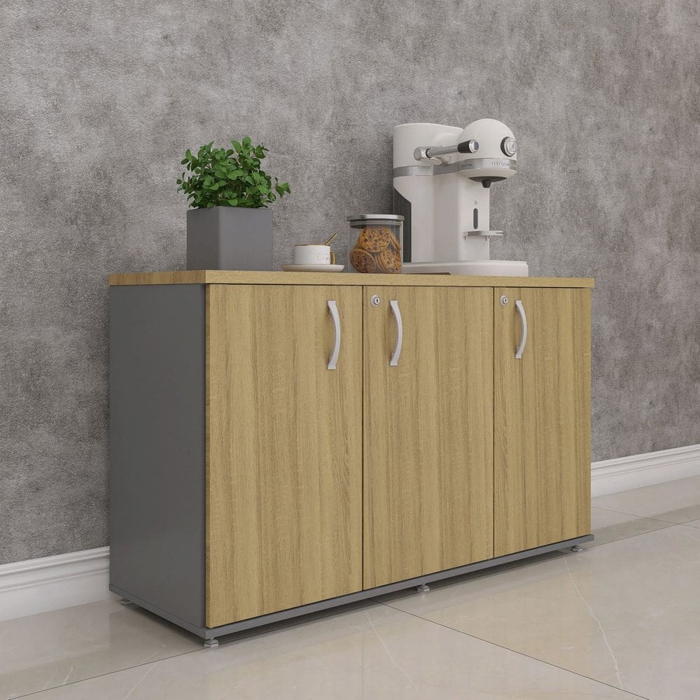 Armário para Escritório 3 Portas Credenza Grafito/Samba