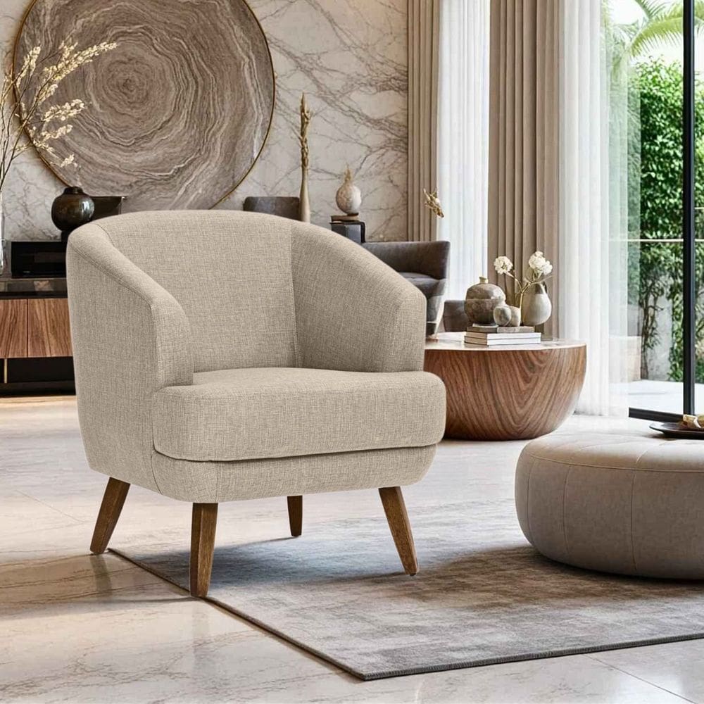 Poltrona para Sala de Estar Pés em Madeira Tamara Méscla Bege
