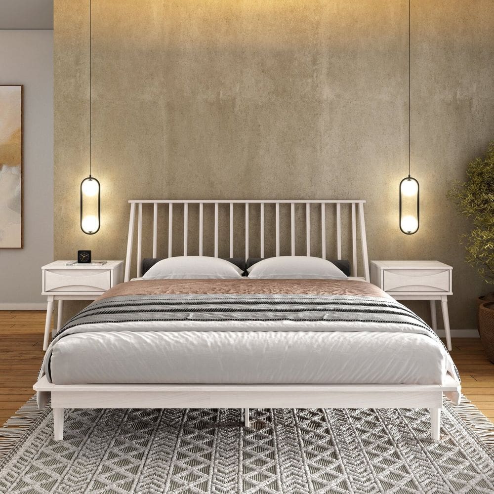 Cama Queen em Madeira Maciça Nordik Branco Lavado