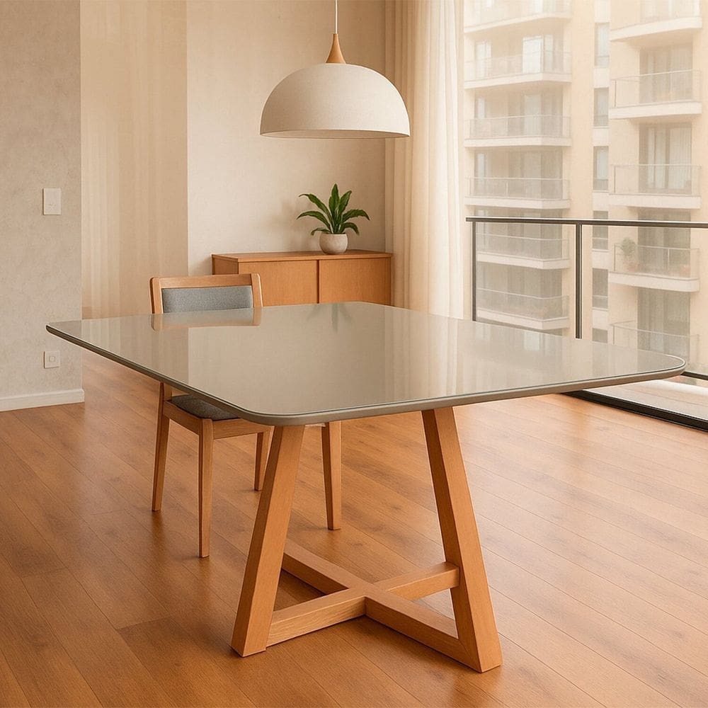 Mesa de Jantar Tampo 90cm Retangular Base Quadrada Estrelar Off White