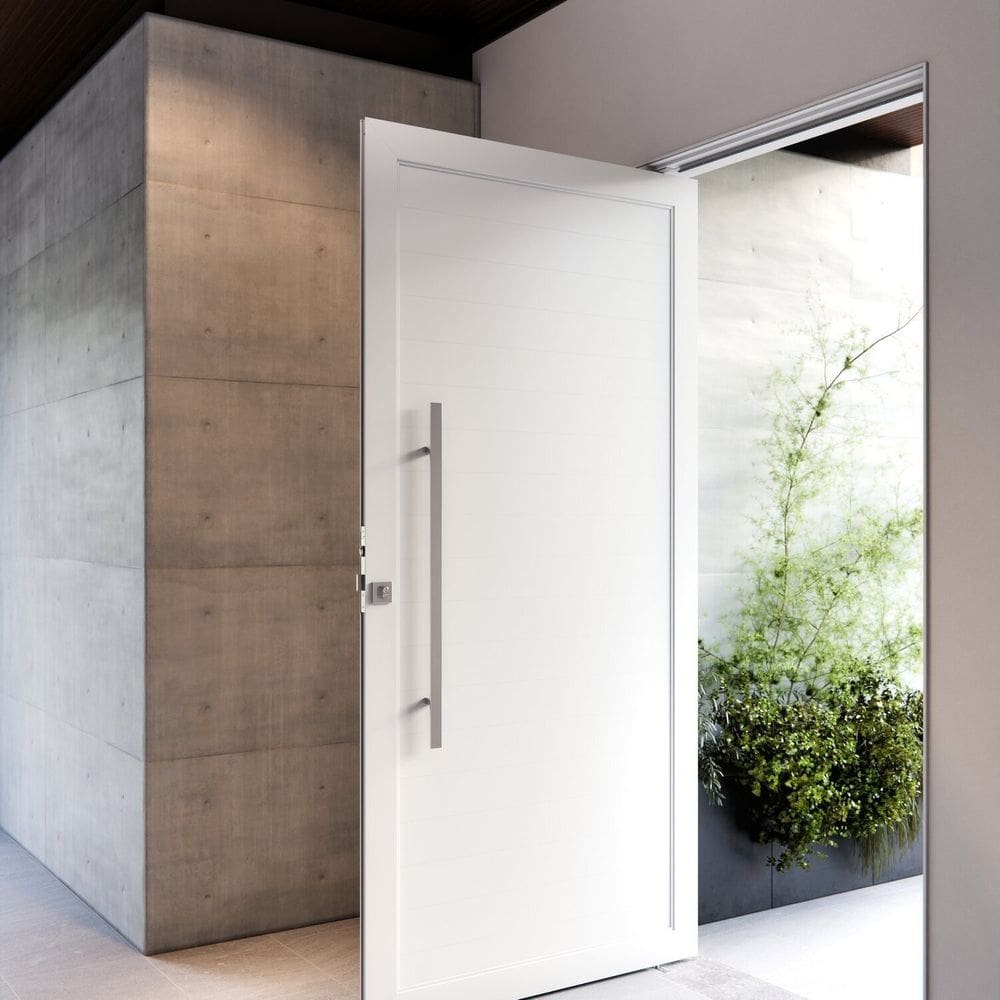 Porta de Alumínio Pivotante Lambri 215x105cm com Puxador de 80cm Lucasa Ideale Branco