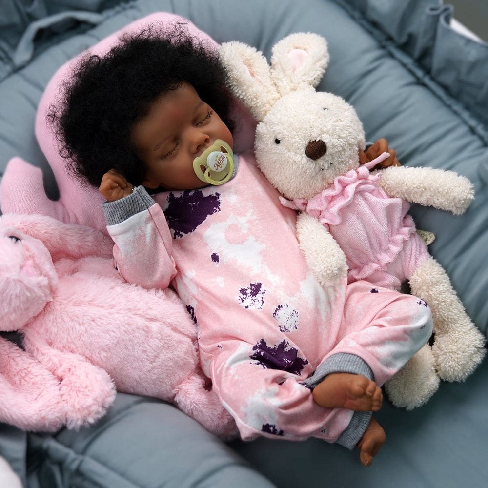 Boneca Reborn Baby Doll JIZHI Lifelike Afro-American 43 cm com kit de alimentação