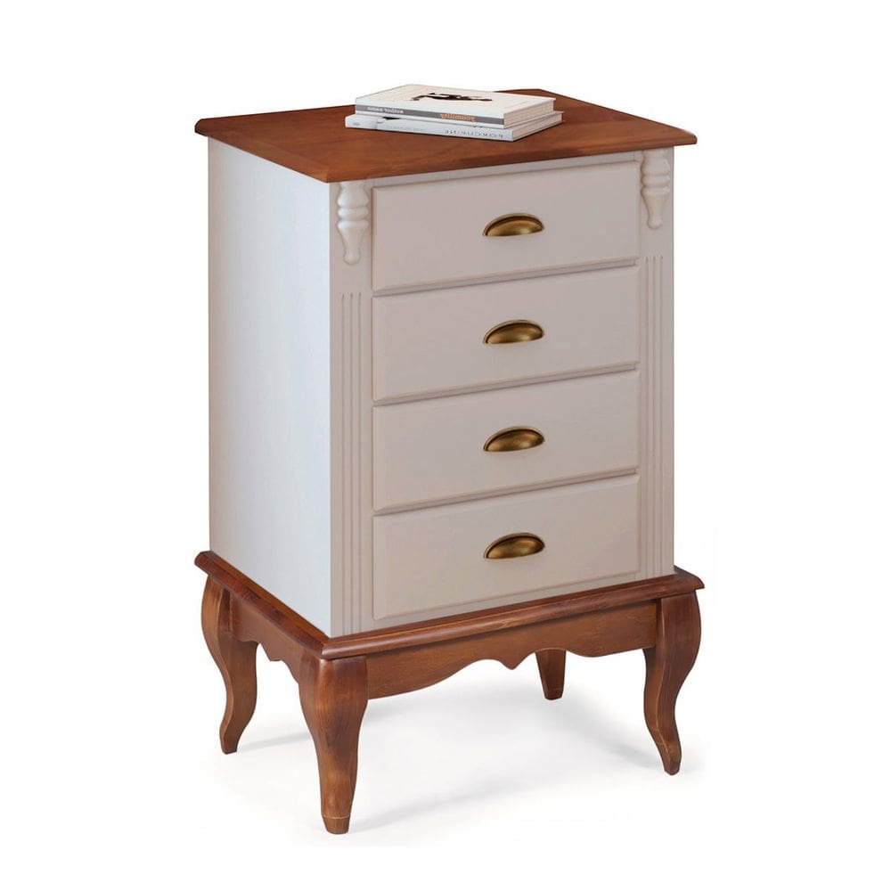 Mesa de Cabeceira 4 Gavetas Pés Luiz Xv Hannover 60817 - Off White/Imbuia Glazer