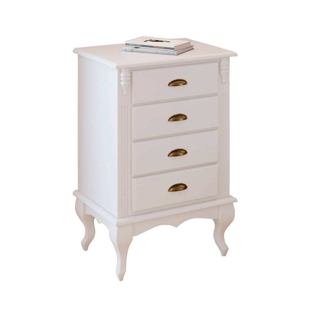 Mesa de Cabeceira 4 Gavetas Pés Luiz Xv Hannover 60817 - Branco/Imbuia Glazer