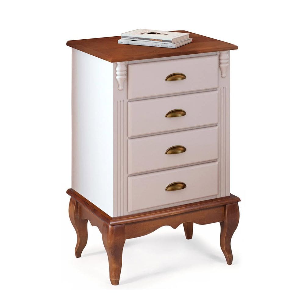 Mesa de Cabeceira 4 Gavetas Pés Luiz Xv Hannover 60817 - Branco/Imbuia Glazer