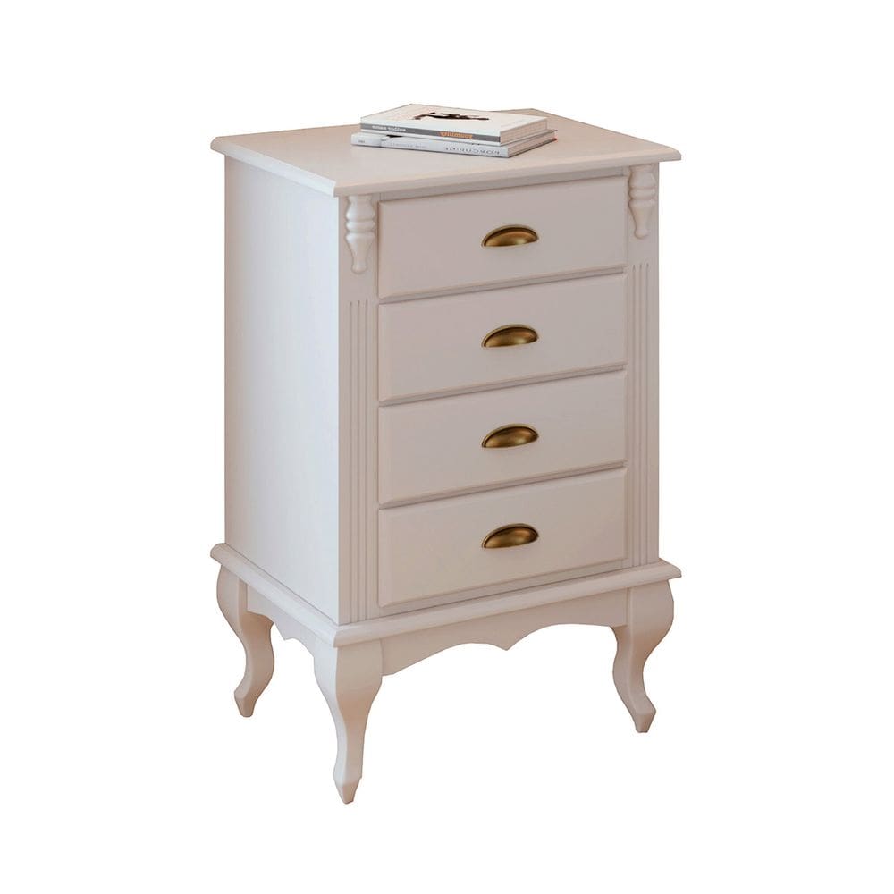 Mesa de Cabeceira 4 Gavetas Pés Luiz Xv Hannover 60817 - Off White