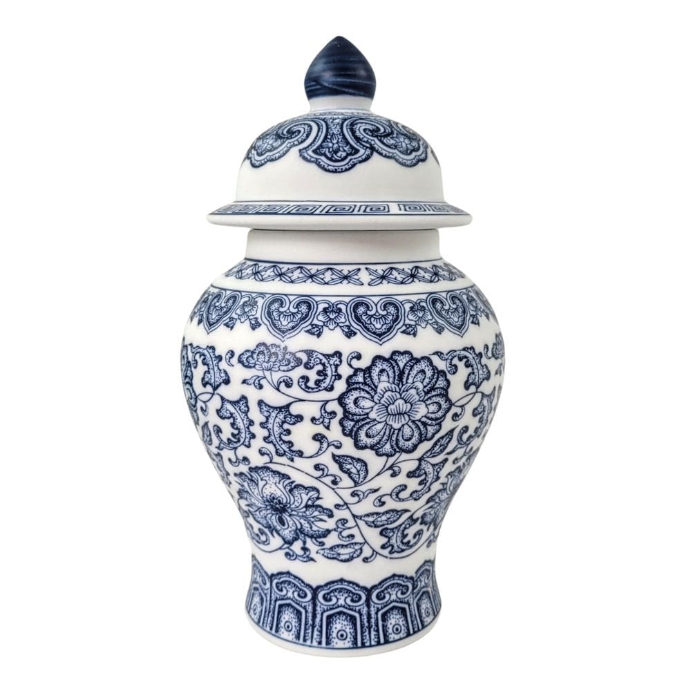 Potiche Porcelana Fosca Azul E Branco Floral 25Cm Decorativo