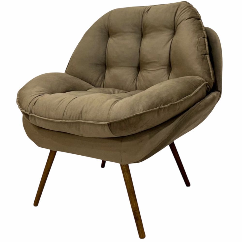 Poltrona Conflex Decorativa Celine confortável almofadada Chocolate pés de palito madeira maciça