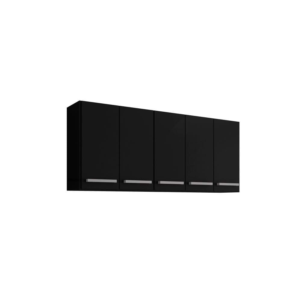 Armario Suspenso para Cozinha 5 Portas Preto Santorini Brienza Movelaria