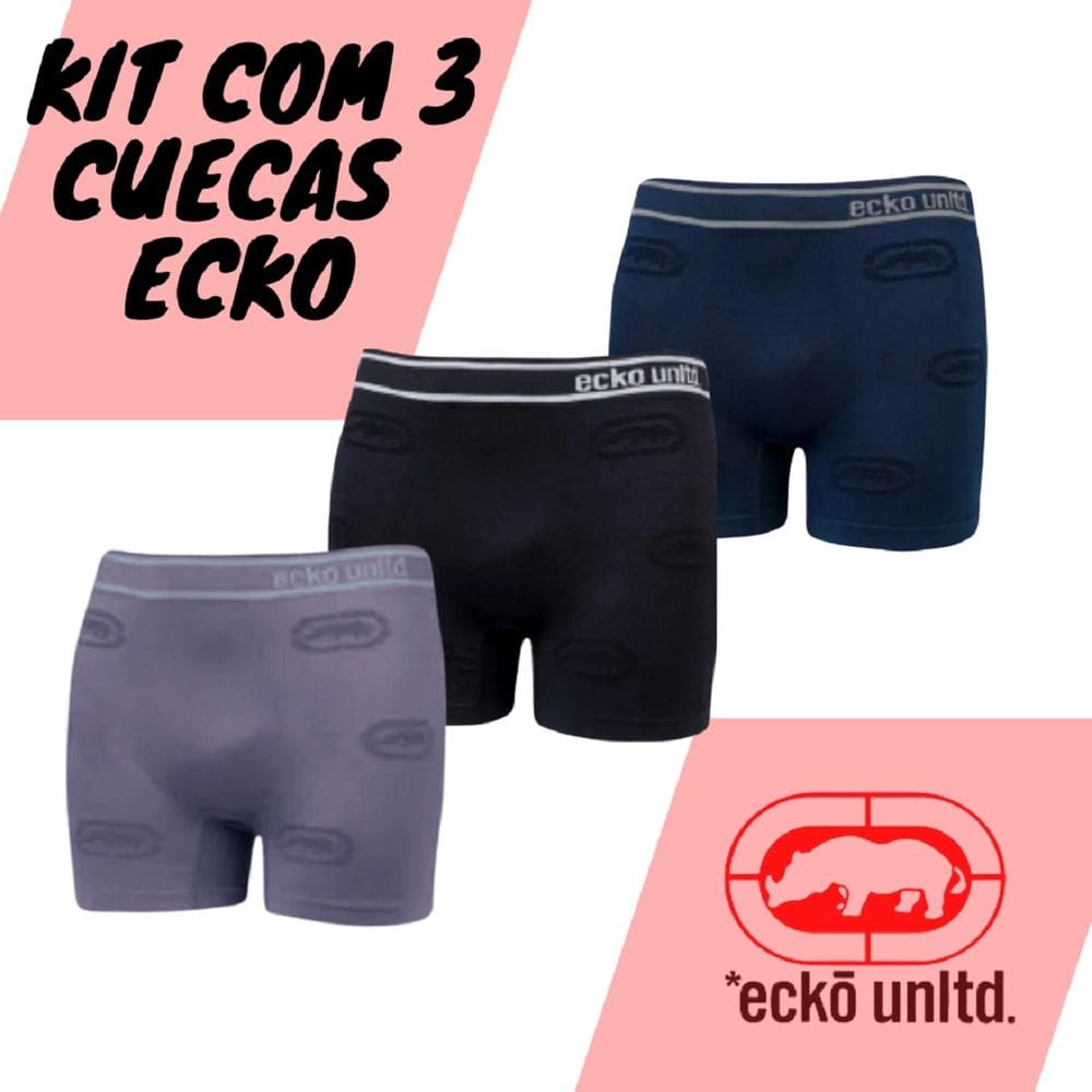 Kit Com 3 Cuecas Boxer Ecko Microfibra - Masculino - Cor Multicoloridos
