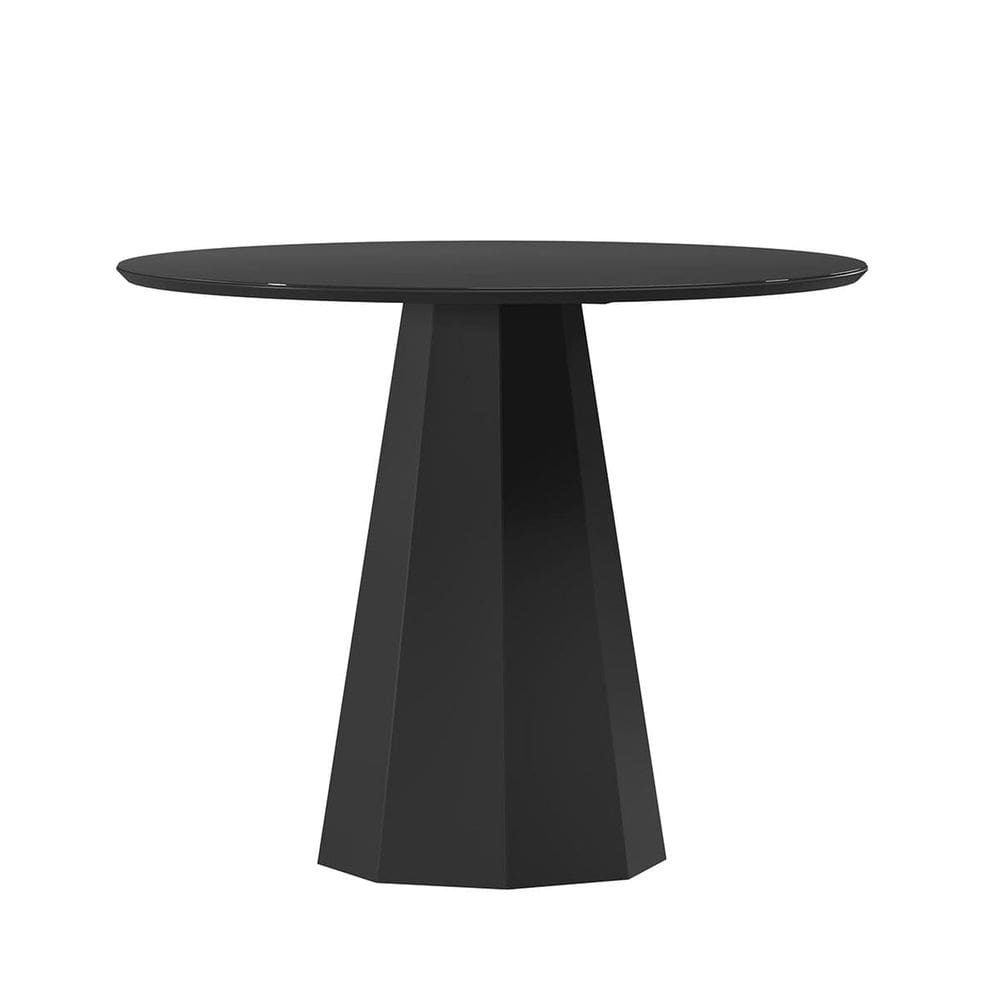 Mesa Redonda 4 lugares Com Vidro de 100cm  Sem Cadeiras Chelle Preto - Preto - ÉdeCasaMóveis