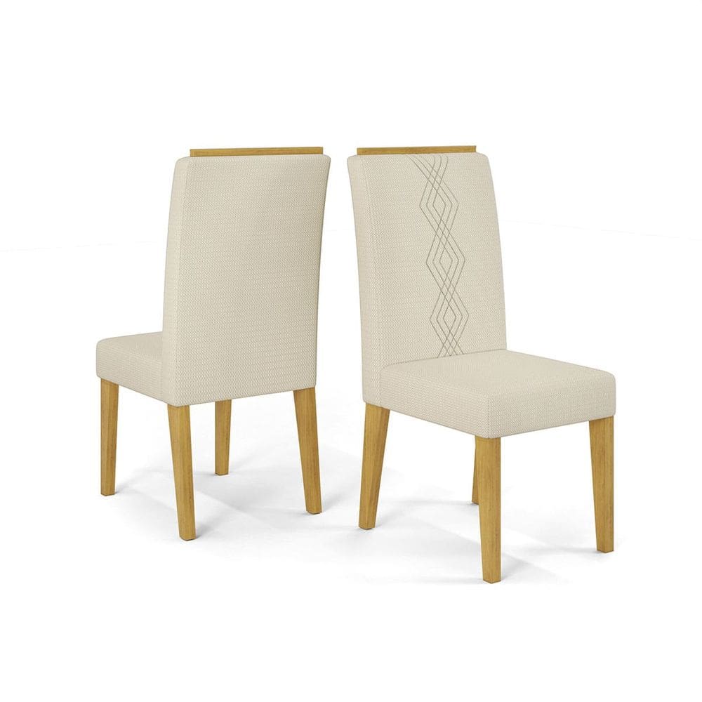 Kit 02 Cadeiras para Mesa de Jantar Estofada Gênova Cedro - Linho Neve - ÉdeCasaMóveis