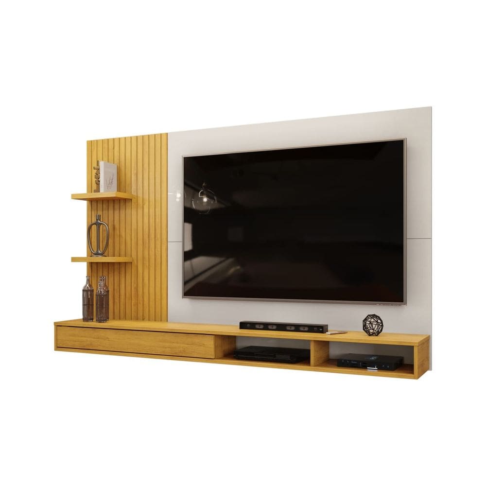 Painel de TV até 60 Polegadas Ripado com Nichos Siena Carvalho Cedro - Bali - ÉdeCasaMóveis