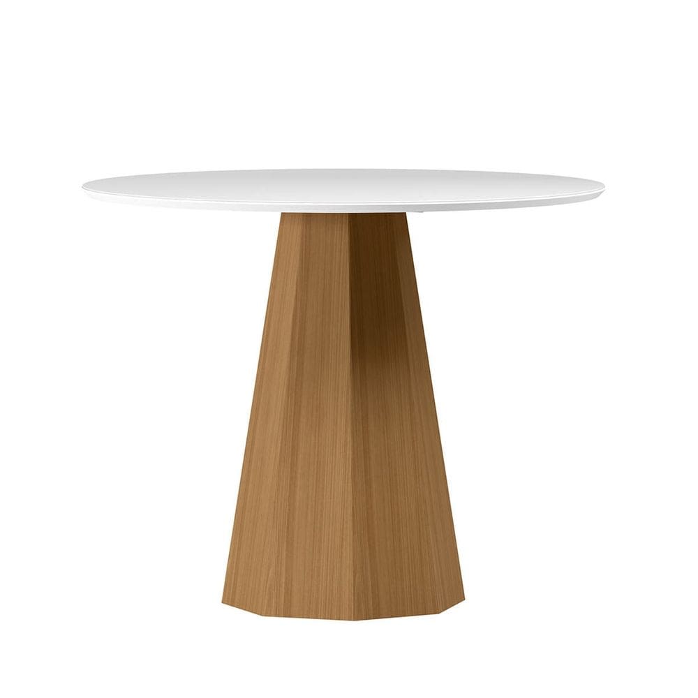 Mesa Redonda 4 lugares Com Vidro de 100cm  Sem Cadeiras Chelle Ype - Off White - ÉdeCasaMóveis