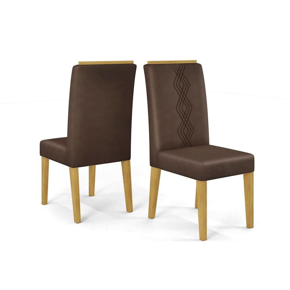 Kit 02 Cadeiras para Mesa de Jantar Estofada Gênova Cedro - Veludo Moca - ÉdeCasaMóveis